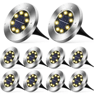 Wilktop 10er Set Solarlampen für Garten Solarlampe Gartenlampe Stehlampe Warmweiß mit 8LEDs Licht LED Außen Garten IP65 Wasserdicht