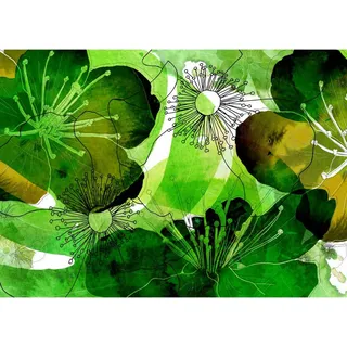 KOMAR Vliestapete Grün, Blätter, 350x250 cm, Fsc, Tapeten - Aquarell - Größe 350 x 250 bedruckt glatt Wohnzimmer, Schlafzimmer