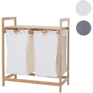 Wäschesammler HWC-B83, Laundry Wäschesortierer Wäschekorb Wäschebehälter, Bambus 2 Fächer 74x64x33cm