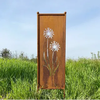 Edelrost Sichtschutz Blumen Motiv Allium 116 cm x 33 cm Paravent zum Stecken Gartenschild Schild Gartenstecker Edelrost Gartendeko Wetterfest Rost Metall Zaun Pusteblume