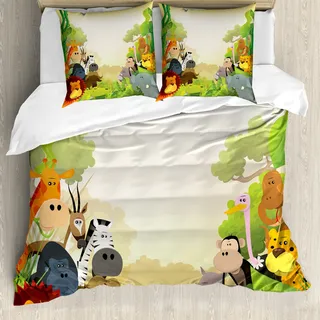 ABAKUHAUS Krokodil Bettbezug Set für Einzelbetten, Waldtiere, Milbensicher Allergiker geeignet mit Kissenbezug, 155 cm x 220 cm - 80 x 80 cm, Lime Green Multicolor