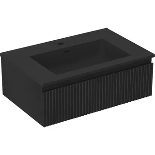 Mexen Rivel Badezimmerschrank 70 cm mit Waschbecken Otis, 1 Schublade, geriffelt, schwarz matt - 91A20-07023-1-BF71-W18M71