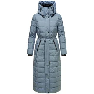 Navahoo Damen, Wintermantel Warmer Steppmantel lang mit Kapuze und Taillengürtel Das Teil XIV Stormy Blue Gr. XXL - XXL