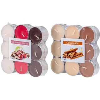 36 Kerzen Weihnachtsduft 2x18 Stück Duft-Teelichter Duftkerzen Advent Weihnachtlich Tischdeko Kerzenschein Schoko Kirsche Zimt Weihnachten XMAS