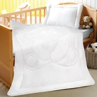 Kinder Bettset 100x135 + 40x60 cm – Decke und Kopfkissen mit Bärchen-Steppung - Weiß