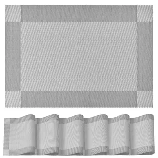 Artoid Mode Silber Grau PVC Platzsets 6er Set, 30x45cm Tischsets Waschbar Schmutzabweisend Hitzebeständig Platzdeckchen Zuhause Küche Deko