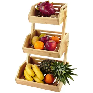 Relaxdays Obst Etagere Bambus, HxBxT: 49 x 30 x 25 cm, Korbetagere für Obst, Gemüse & Gebäck, Obstschale Küche, Natur
