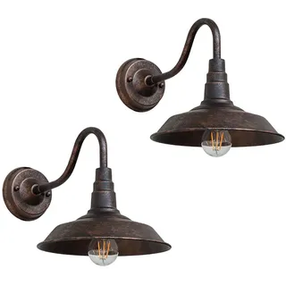 WYQSX Vintage Außenleuchte 2 Stück E27 Außenwandleuchte 26cm Durchmesser Retro Aussenlampe Rostfrei Wasserdicht Eisenkunst Scheunenleuchte Für Hof Garten Terrasse Flur Keller, exkl Leuchtmittel