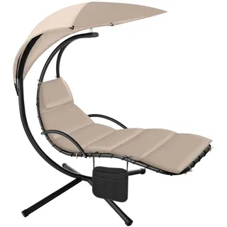 tectake Hängeliege mit Gestell Elaria, 195 x 132 x 197 cm, mit Seitentasche, beige , Beige , Textil , Baum/Pflanze/Natur , 132x197x195 cm , Gartenmöbel, Gartenschaukeln, Hängematten