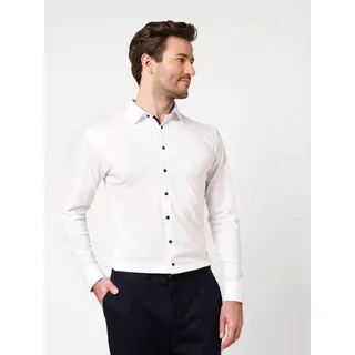 Langarmhemd DESOTO "Jerseyhemd Casual Kent", Herren, Gr. L, N-Gr, weiß solid, Obermaterial: 100% Baumwolle, slim fit normal, Manschette, Hemden Langarmhemd