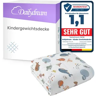 nivion gmbh Dailydream Kinder Gewichtsdecke | 90x120 | 2,5 kg | Motiv Ocean | aus 100% Baumwolle | mit Glasperlenfüllung | schwere Decke zum Schlafen | Weighted Blanket | Therapiedecke | Körpergewicht 20-35 kg