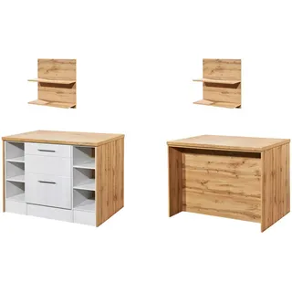 Respekta Kücheninsel , Weiß, Lärchefarben , Metall , 2 Schubladen , seitenverkehrt montierbar, nur wie online abgebildet bestellbar , 124x91x90 cm , links aufbaubar, rechts aufbaubar , Küchen, Küchenzeilen & Küchenblöcke, Küchenzeilen