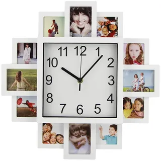 Timelike moderne Wanduhr mit Rahmen, weiß, 40x40x4,5 cm, batteriebetrieben, einzigartige Heimdekoration – Machen Sie Ihre eigene Multi-Foto-Uhr