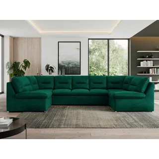 MKS Meble Sofa XXL U-Form Beige, Wohnlandschaft U Form mit Schlaffunktion, Sofa mit Schlaffunktion, Schlafsofa, Wohnzimmer Couch mit schlaffunktion - Morbido... - Grün