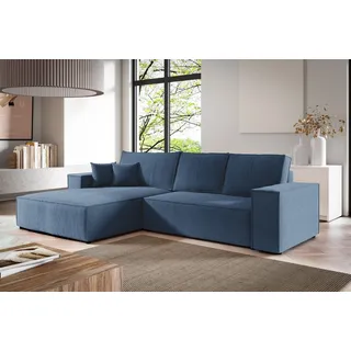 Ecksofa Schlafsofa LEVIO Stoff ARAGON Dunkelblau Ottomane Links - Blau