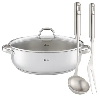 Fissler/Edelstahl-Bräter (8,8 L - Ø 38 cm) mit Fleischgabel & Schöpf-Löffel, großer ovaler Schmortopf, mit Glas-Deckel - Induktion