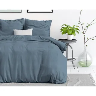 Sleeptime Bettwäsche 135x200 100% Baumwolle 4-teilig, kuschelig weich, Blau | Bettbezug mit 2 Kissenbezügen 80x80 cm – hautfreundlich und temperaturausgleichend – farbecht, bügelarm und maschinenwaschbar