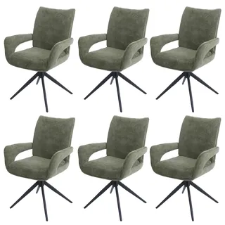 Mendler Esszimmerstuhl HWC-O78 Stoff/Textil grün 6er Set