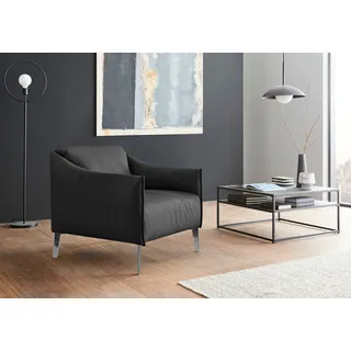 Cocktailsessel W.SCHILLIG "sally Designsessel, Loungesessel, bequem, tolle Verarbeitungsdetails", schwarz (schwarz z59), B:84cm H:78cm T:84cm, Longlife Xtra-Leder Z59: Glattleder mit modischer Prägung. Hautstärke 0, 9 - 1, 1 mm., Sessel, Cocktailsessel, mit Metall-Winkelfüßen in Chrom glänzend