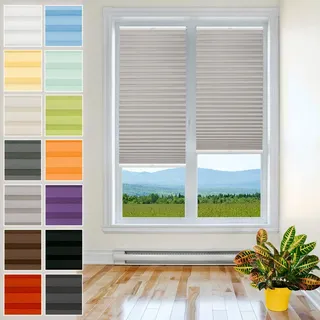 Plisart Premium Plissee mit Bohren, Pearl Stoff, Grau 100x130 cm | Sonnenschutz & Sichtschutz Rollo, Lichtundurchlässiges Faltrollo, Jalousie zum Bohren, Plisseerollo Hitzeschutz für Fenster