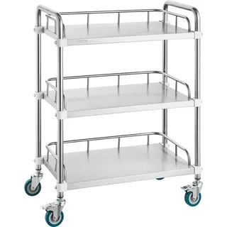 Labor-Rollwagen, Rollwagen aus Edelstahl mit 3 Ablagen, Labor-Servierwagen mit Lenkrollen, Servierwagen Dentalwagen für Klinik, Labor, Krankenhaus, Salon, 670 x 395 x 867 mm