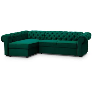 Beautysofa Eckschlafsofa Chester im Chesterfield-Stil, Dunkelgrün, links , Textil , L-Form,L-Form , 278x173 cm , Wohnzimmer, Sofas & Couches, Wohnlandschaften, Ecksofas