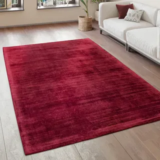 Teppich Wohnzimmer Vintage Kurzflor Handgefertigt Hochwertig 100 % Viskose Grösse 80x150 cm - Rot