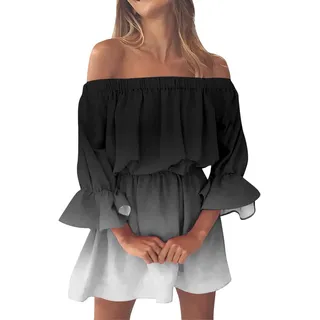 Generisch Damen Bandeau Sommerkleider Kurz Sexy Schulterfreies Blumendruck Strandkleid Kleid Off Shoulder Minikleid Partykleid Casual Mini Blumenkleid Tunika Kleid für Frauen