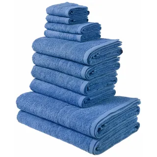 my home Handtuch Set »Inga, Duschtücher, Handtücher, Gästetücher, Seiftücher« Handtücher mit feiner Bordüre, 100% Baumwolle, einfarbig, weich, blau