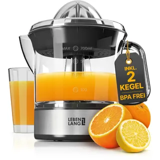 LEBENLANG Zitruspresse elektrisch - 2 Kegel & BPA-Frei I Hohe Saftausbeute I 700ml Orangenpresse elektrische Saftpresse Edelstahl für Zuhause I Entsafter Zitronenpresse Orangensaftpresse Fruchtpresse