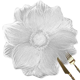 fanquare Floral Runde Platzsets Set von 6 Eleganten Silber PVC Tischsets Waschbar Nicht rutschfeste Platzsets für die Küchendekoration 39cm