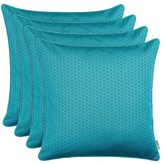 Brandsseller Outdoor Garten Kissen Dekokissen Wabenoptik Schmutz- und Wasserabweisend mit Reißverschluss ca. 45x45cm 4er Set Aqua