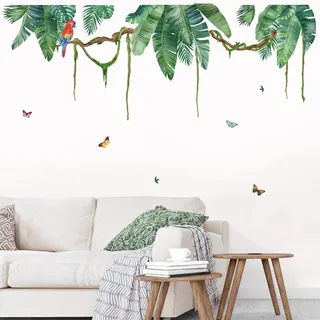 wondever Wandtattoo Tropische Pflanzen Grüne Wandsticker Palmen blätter | Abziehen und Aufkleben, Abziehbar, Wandaufkleber Selbstklebend für Schlafzimmer Wohnzimmer Flur Sofa Hintergrund Wanddeko