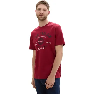 Tom Tailor TOM TAILOR, Herren, T-Shirt mit Logo-Print aus Baumwolle, Deep Red, L,