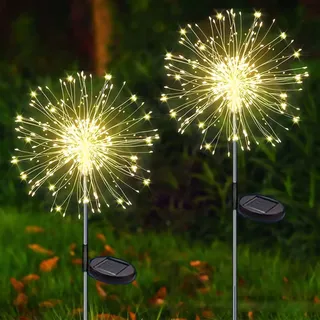 Redefun Solar Gartendeko 2 Stück 120LED Solar Gartenleuchten, 8 Modi Solarleuchte Feuerwerk Wasserdicht Gartenstecker Pusteblume Solarlampen für Außen Balkon Terrasse Deko(Warmweiß)