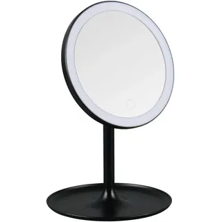 Schminkspiegel , Schwarz , Kunststoff, Glas , rund , 18x28.5x18 cm , Ablage , Spiegel, Schminkspiegel