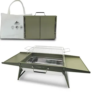 Charmline Tragbarer Holzkohlegrill, Klappbarer Campinggrill 47 x 34 cm für 3–5 Personen, Picknickgrill Grill, BBQ Grill für Balkon, Garten, Camping, Picknick und Strand, Grün