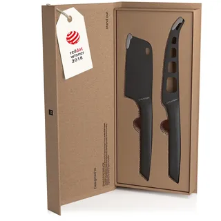 LARS NYSØM Käsemesser Set 2-Teilig I Messerset Edelstahl I Hochwertiges Käseschneider-Set aus Edelstahl bestehend aus Käsemesser für Weichkäse und Käsebeil für Hartkäse (Carbon Black)