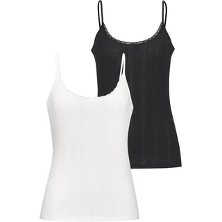Unterhemd VIVANCE, Damen, Gr. 32/34, N-Gr, schwarz-weiß (schwarz, creme), Obermaterial: 100% Baumwolle, unifarben, körpernah, tiefer Rundhals, Unterhemden Unterhemd, aus weicher Pointelle-Ware mit Spitze, reine Baumwolle