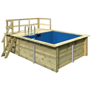 Karibu Rechteckpool "Holzpool Milano A" BxLxH: 353x320x124 cm, kesseldruckimprägniert mit Sonnenterasse, braun