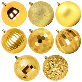 Benjia Weihnachtskugeln Groß Aussen, Extra Bruchsicheres Outdoor Draußen Draussen Kunststoff Weihnachtskugel Christbaumkugeln Kugeln Weihnachten (15cm/8STK, Gold)