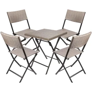 BRUBAKER Balkonset Toskana - Wetterfest klappbar und platzsparend - Poly Rattan Balkonmöbel Set - Sitzgruppe für Balkon, Tisch und 4 Stühle