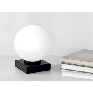 Kleine LED Tischleuchte Schwarz - Glaskugel in Opalweiß - Retro Nachttischlampe - Schwarz, Weiß