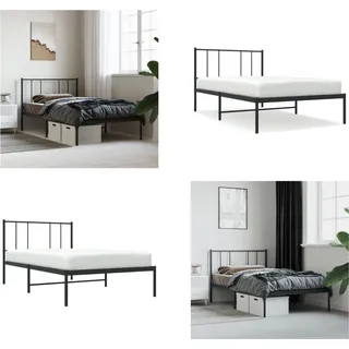 vidaXL Bettgestell mit Kopfteil Metall Schwarz 100x200 cm - Bettgestell - Bettgestelle - Bettrahmen - Einzelbett - Schwarz
