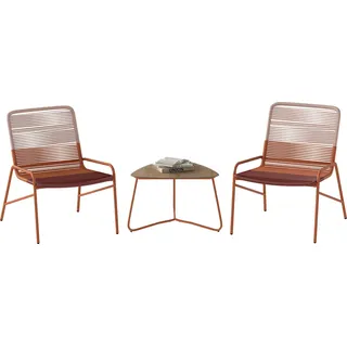 COSTWAY 3 tlg. Gartenmöbel Set, Polyrattan Balkonmöbel mit 2 Stühlen & Tisch, Sitzgruppe für 2 Personen, Terrassenmöbel Gartengarnitur Wetterfest - Orange