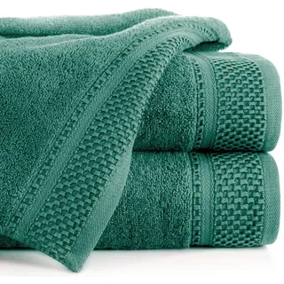 Eurofirany Carlo Badehandtuch Set Handtuch Saunahandtuch Muster – Saugstark, 100% Baumwolle 580g/m2, Hochqualitativ, 3er und 6er Pack, Dunkelgrün, 70X140cm, 3