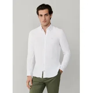 Hackett London für Herren. HM3010635 Tailliertes Hemd aus Leinen weiß (XXL), Lässig, Langarm