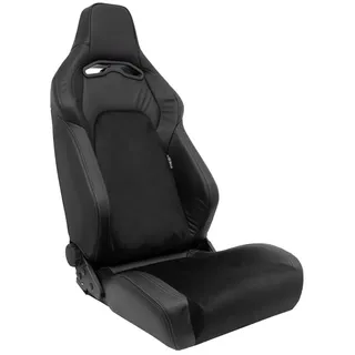 AUTO-STYLE Sportsitze 'VGR Premium' - Schwarz Leder & Alcantara + Silberen Naten - Doppelseitig Verstellbare Rückenlehne - inkl. Laufschienen