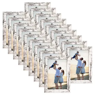 EYMPEU Bilderrahmen 10x15 CM 18er-Set, MDF Bilderrahmen für Wand und Tisch, geeignet für den Einsatz in Büros und Wohnungen, Vintage-Weiß