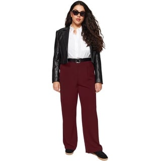 TRENDYOL Damen Wide Leg Plus Size Pants Hose, Burgundy, 44